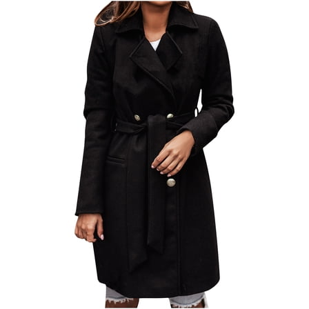 Buigttklop Womens and Winter Lapel Woolen Cloth Coat Trench Jacket Long Overcoat Outwear