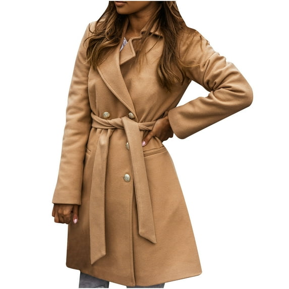 Buigttklop Womens and Winter Lapel Woolen Cloth Coat Trench Jacket Long Overcoat Outwear