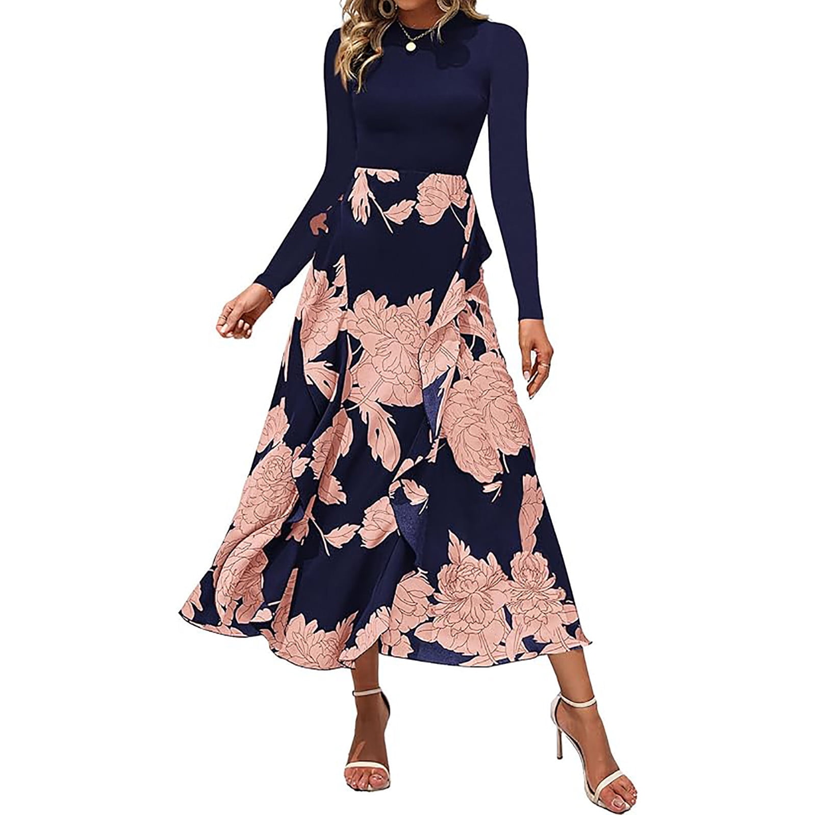 Buigttklop Womens Fall Fashion 2024 Floral Maxi Dress Casual Semi
