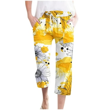 BUIgtTklOP Womens Linen Pants Clearance 2024 ,Women Casual Pants Print Straight Leg Drawstring Elastic Waist Loose Comfy Trousers With Pockets