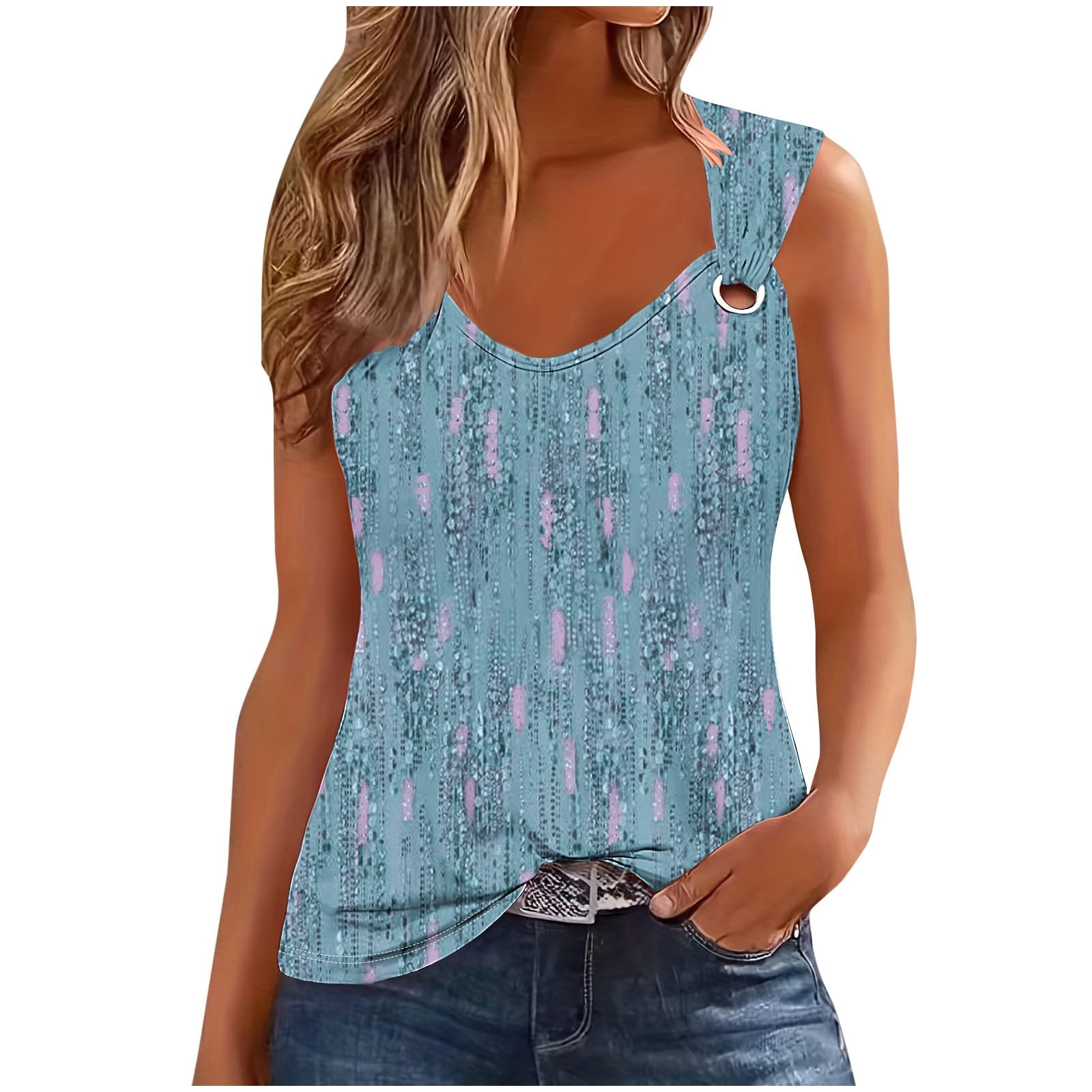 Womens Tank Tops 2024 Summer Button T Shirts V Neck Sleeveless Casual Loose Blouses