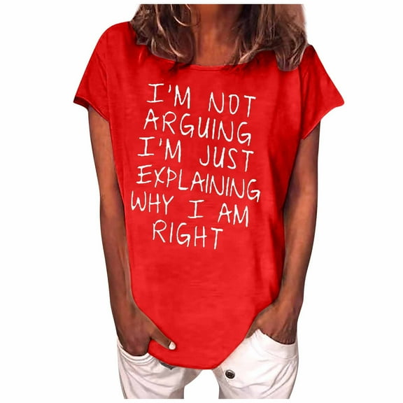 Buigttklop Womens Tops 2024 Casual T-Shirt Funny Letter Printed Short Sleeve O-Neck Tees Top