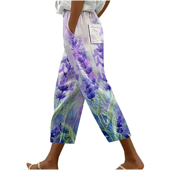 Buigttklop Capris Pants for Women 2024 Plus Size Women'S Casual Loose Harlan Pants with Drawstring Lace Up Honeybee Festival Pockets Cute Printing Cropped Pants