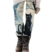 BUIgtTklOP no boundaries Halloween Leggings for Women Pumpkin/Spider Web/Pumpkin/Bloody/Cute Ghost Printed High Waist Workout Plus Size Gym Athletic Running Yoga Pants
