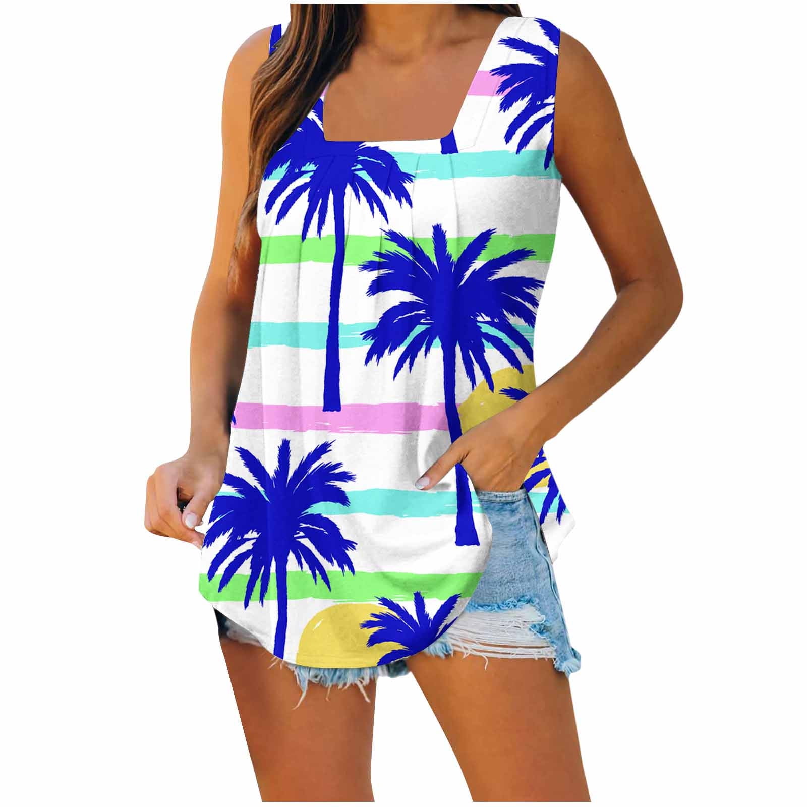 Womens Cotton Plaid Summer Tank Top With Blue Trim Neckline Relaxed Fit Breathable Comfort main image 1
