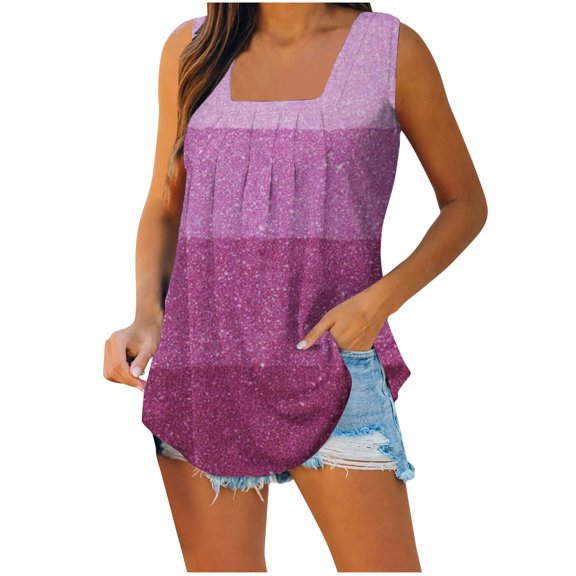 Buigttklop Sleeveless Vest Square Neck Beach Praty Shirts Vacation Floral Print Summer Tank Tops for Women