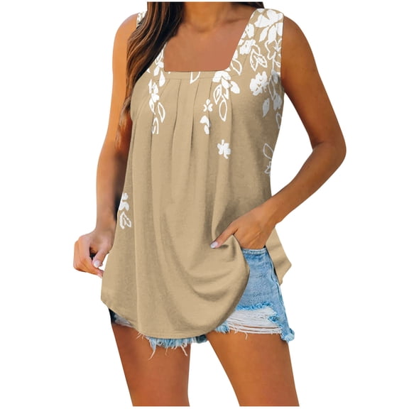 Buigttklop Summer Tank Tops for Women Sleeveless Square Neck Beach Praty Shirts Vacation Floral Print Vest