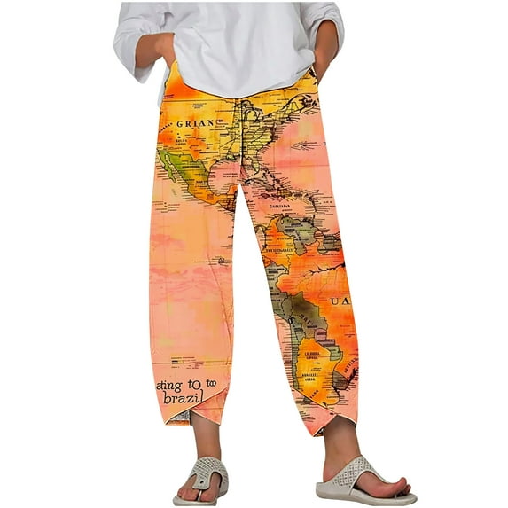 BUIgtTklOP no boundaries Women's Plus Size Vintage Wide Leg Pants Cotton Linen Harem Pants Summer Elastic Waist Casual Lightweight Baggy Dandelion Pants for Beach,Cropped Pants for Women Clerance