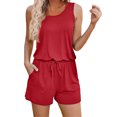 thumbnail image 1 of Buigttklop Womens 2 Piece Outfits Casual Matching Sets for Women Round-Neck Casual Solid Sleeveless Pockets Tops Outing Shorts Pants Sets, 1 of 6