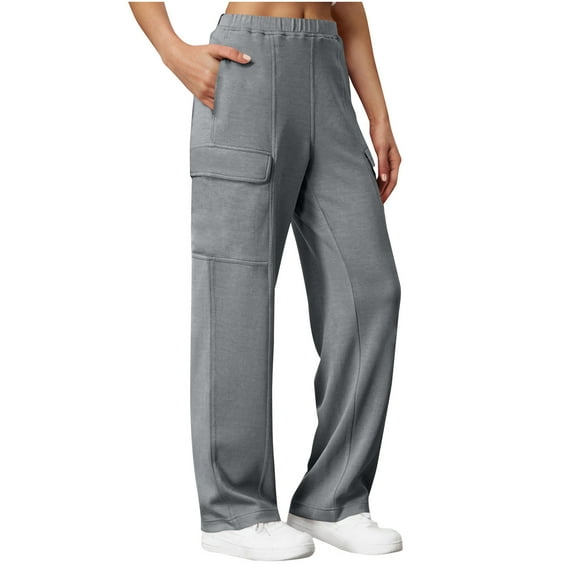 Buigttklop Cargo Sweatpants for Women Casual Baggy Wide Leg Sweat Pants Fall Fashion Comfy Athletic Joggers with Pockets