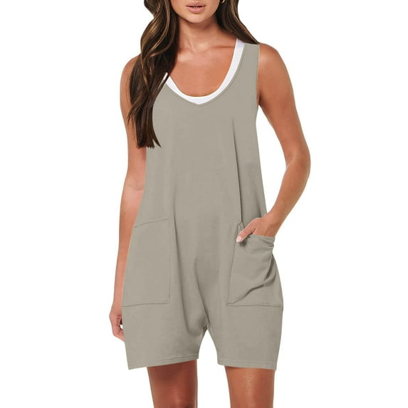 Buigttklop Jumpsuits Rompers for Women Summer Casual Sleeveless Rompers Loose Tank Top Shorts Jumpsuit Overalls with Pockets