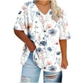 thumbnail image 1 of Buigttklop Plus Size Tees for Women Striped Flower Print T-Shirt Casual V-Neck Tops Relaxed Short Sleeve Shirts Summer Tops, 1 of 4