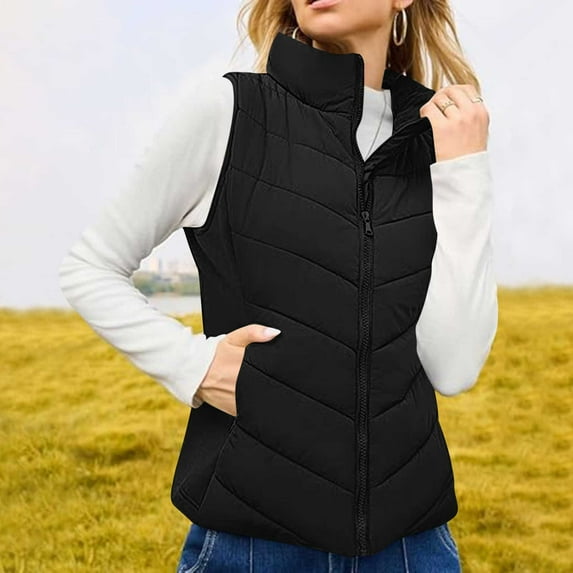 BUIgtTklOP no boundaries Puffer Vest Women Sleeveless Zip Up Outerwear Stand Collar Quilted Vest Warm Winter Jackets Coats with Pocket