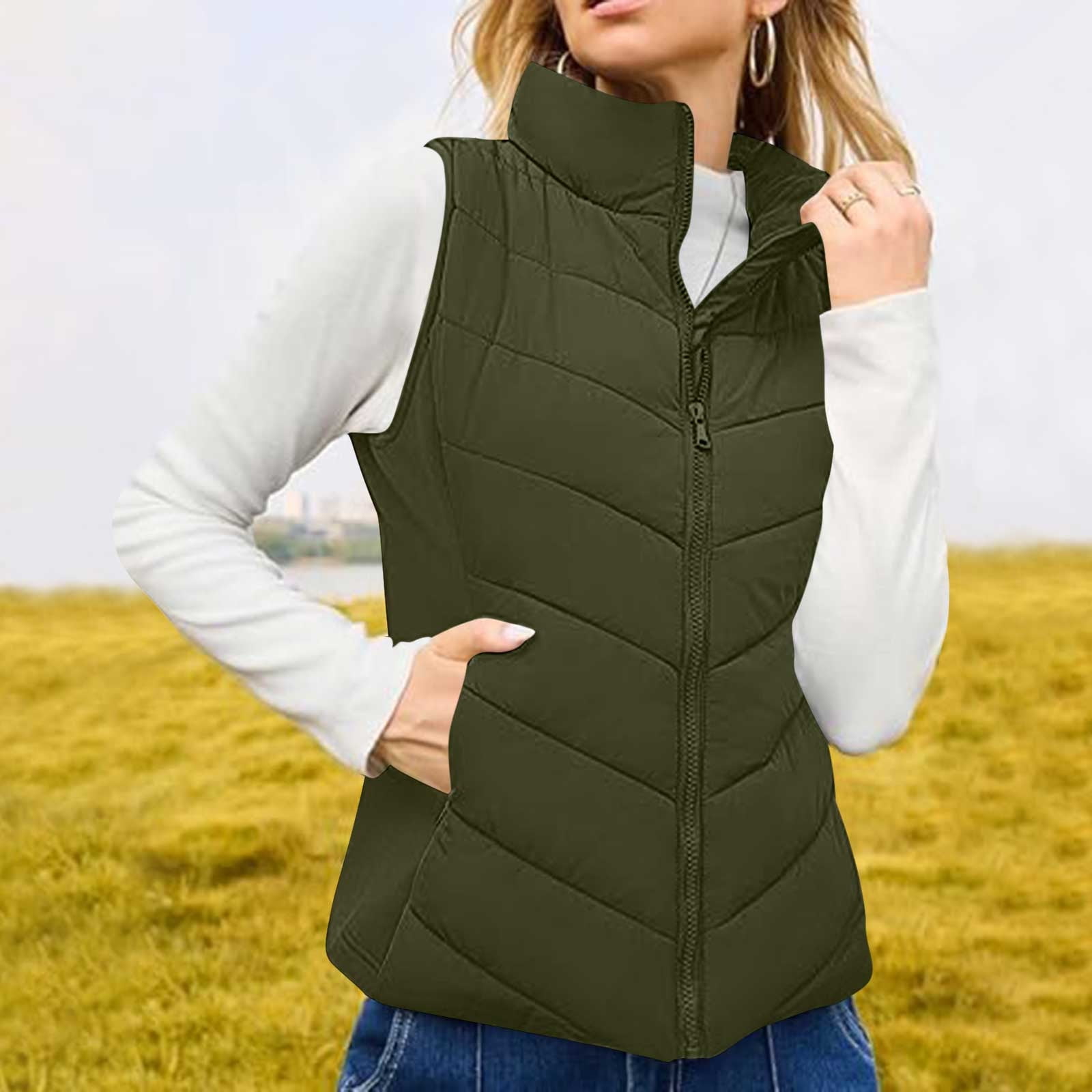 Buigttklop Puffer Vest Women Sleeveless Zip Up Outerwear Stand