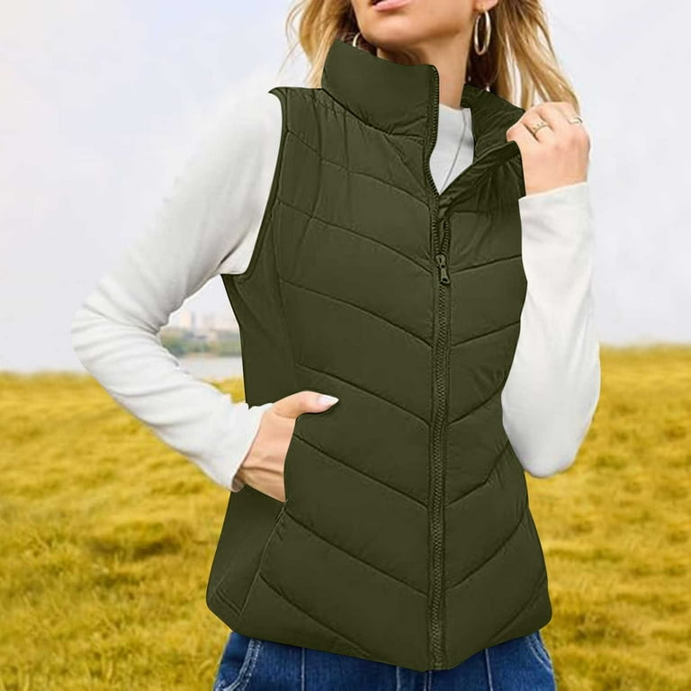 Buigttklop Puffer Vest Women Sleeveless Zip Up Outerwear Stand