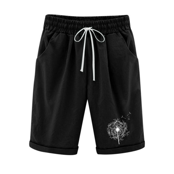 Buigttklop Short for Women Casual Dandelion Printed Loose Shorts Witn Elastic Waist Shorts