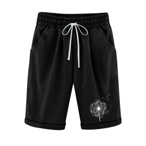 Buigttklop Short for Women Casual Dandelion Printed Loose Shorts Witn Elastic Waist Shorts