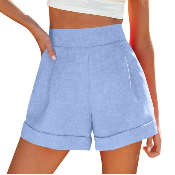 Buigttklop Short for Women 2024,Women Summer Cotton and Linen Pockets Wide Leg Shorts High Waisted Casual Shorts Workwear