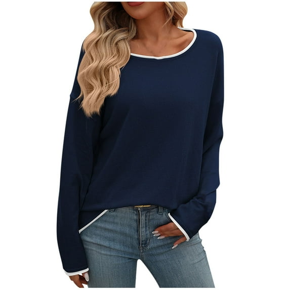 BUIgtTklOP no boundaries Sweater for Women Clearance,Women's 2024 Fall Winter Long Sleeve Oversized Crew Neck Solid Color Knit Pullover Sweater Tops