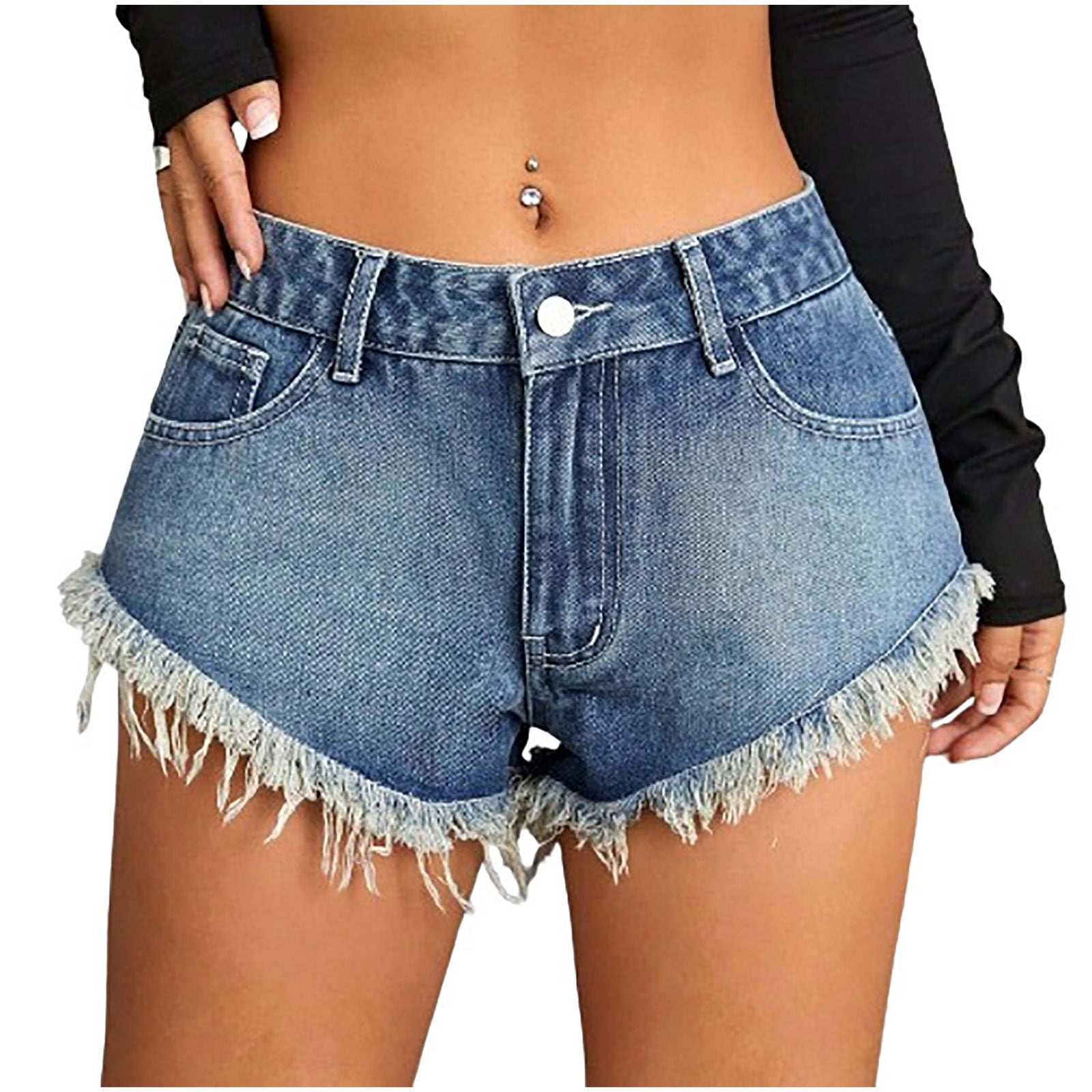 BUIgtTklOP no boundaries Women Denim Shorts High Waisted Tassels Summer Stretchy Frayed Raw Hem Short Jeans Clubwear Jeans Short Walmart