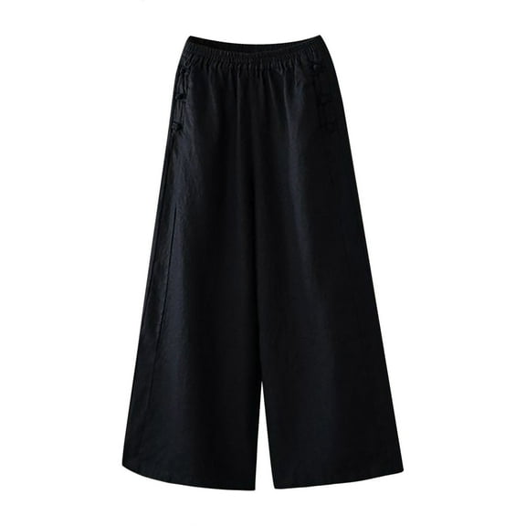 Buigttklop Women Loose Fitting High Waisted Cotton Linen Wide Leg Long Pants Appear Slim and Color Pants