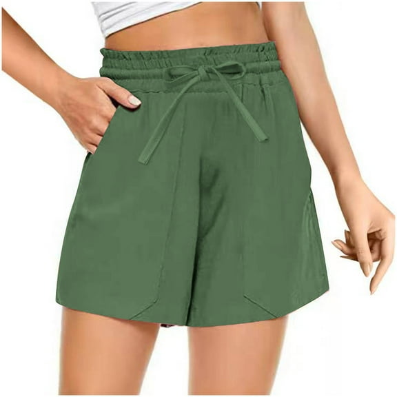 Buigttklop Women'S Short Plus Size Women'S Summer Casual Elastic Waist Bandage Pocket Short Pant