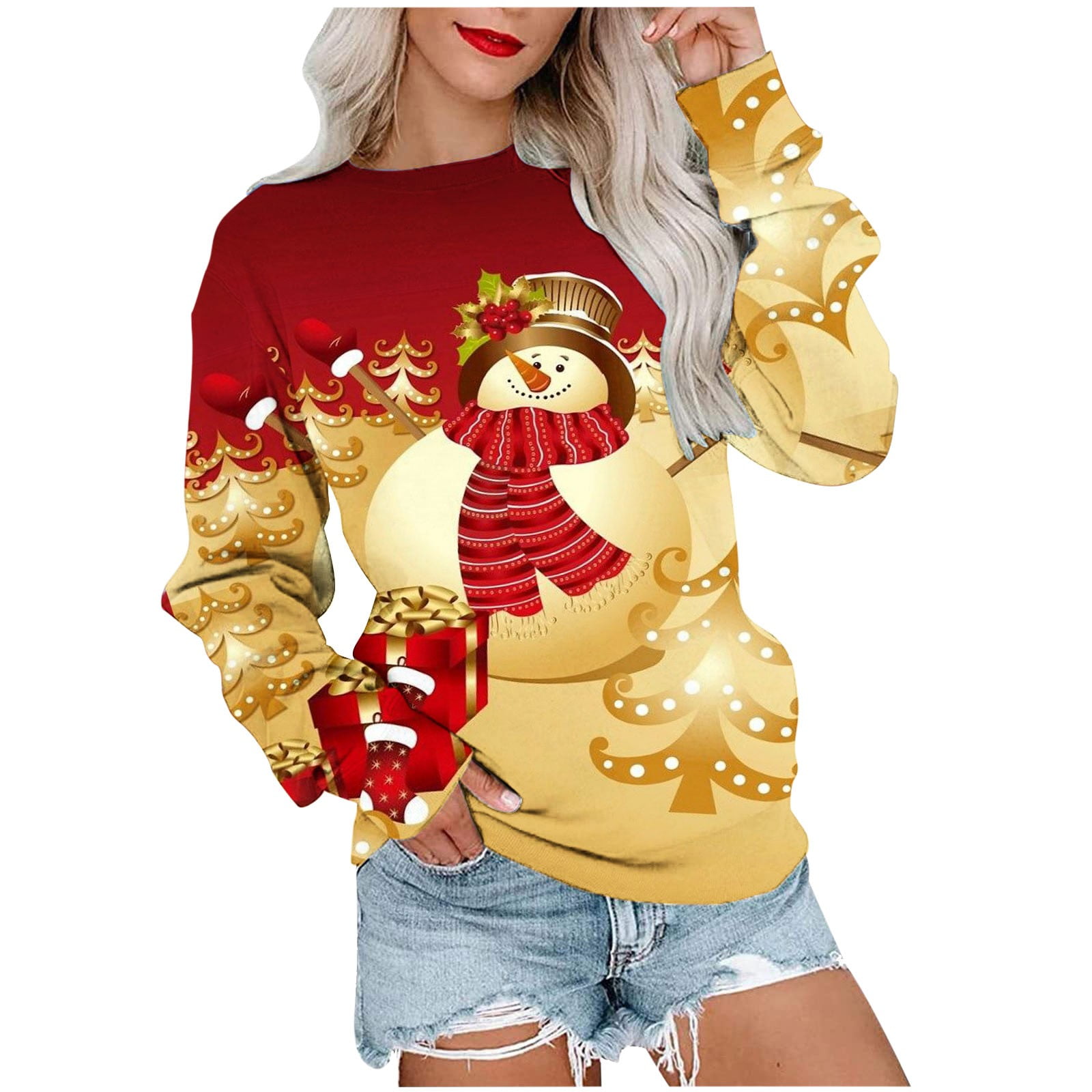 BUIgtTklOP no boundaries Women's Casual Tops Long Sleeve Christmas