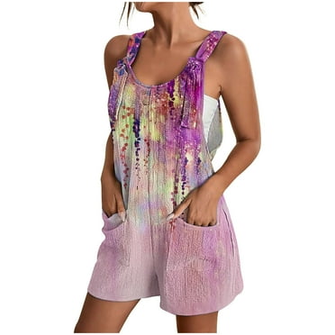 BUIgtTklOP no boundaries Women's Jumpsuits, Rompers for Women Clearance Summer Comfortable Casual Suspender Shorts Print Overalls with Pockets Pants