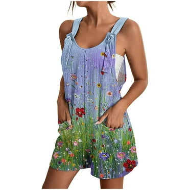 BUIgtTklOP no boundaries Women's Jumpsuits, Rompers for Women Clearance Summer Comfortable Casual Suspender Shorts Print Overalls with Pockets Pants