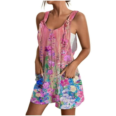 BUIgtTklOP no boundaries Women's Jumpsuits, Rompers for Women Clearance Summer Comfortable Casual Suspender Shorts Print Overalls with Pockets Pants