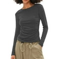 thumbnail image 1 of BUIgtTklOP no boundaries Women's Long Sleeve Crew Neck Shirts Fall Basic Casual Ruched Side Slim Fit T Shirts Tee Tops, 1 of 6