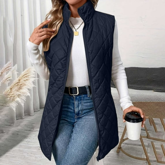 Buigttklop Women'S Outwear Vest with One Inner Pocket-Stand Collar Lightweight Zip Quilted Vest for Women