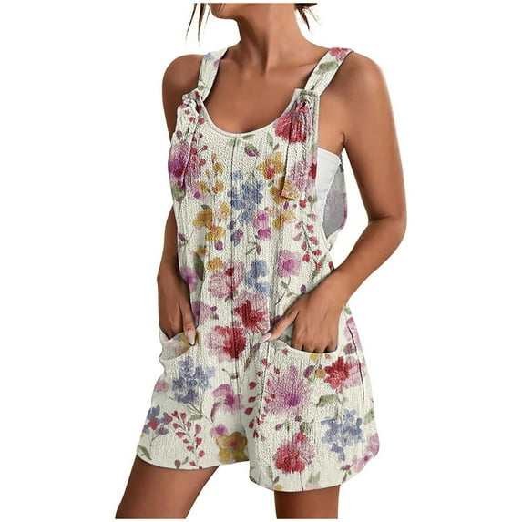 Buigttklop Women'S Plus Size Jumpsuits Rompers for Women Summer Comfortable Casual Suspender Shorts Print Overalls with Pockets Pants