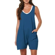 BUIgtTklOP no boundaries Women's Summer Casual Sleeveless Rompers Loose Tank Top Shorts Jumpsuit Overalls witn Pockets