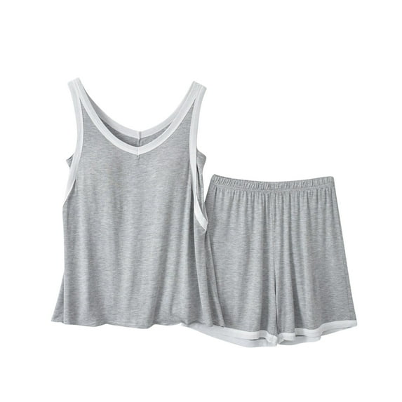 BUIgtTklOP no boundaries Women's Summer Thin Casual Loose Sleeveless V-neck Versatile Home Slim Contrast Color Splicing Shorts Two-piece Set