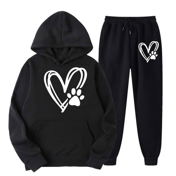 Buigttklop Womens Heartbeat Print Hoodie Sweatsuits 2 Piece Tracksuit Sets Casual Sweatshirt and Sweatpants Jogger Workout Outfit