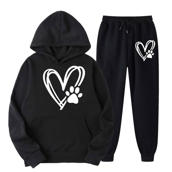 Buigttklop Womens Heartbeat Print Hoodie Sweatsuits 2 Piece Tracksuit Sets Casual Sweatshirt and Sweatpants Jogger Workout Outfit