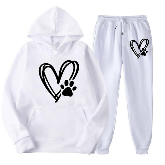 Buigttklop Womens Heartbeat Print Hoodie Sweatsuits 2 Piece Tracksuit Sets Casual Sweatshirt and Sweatpants Jogger Workout Outfit