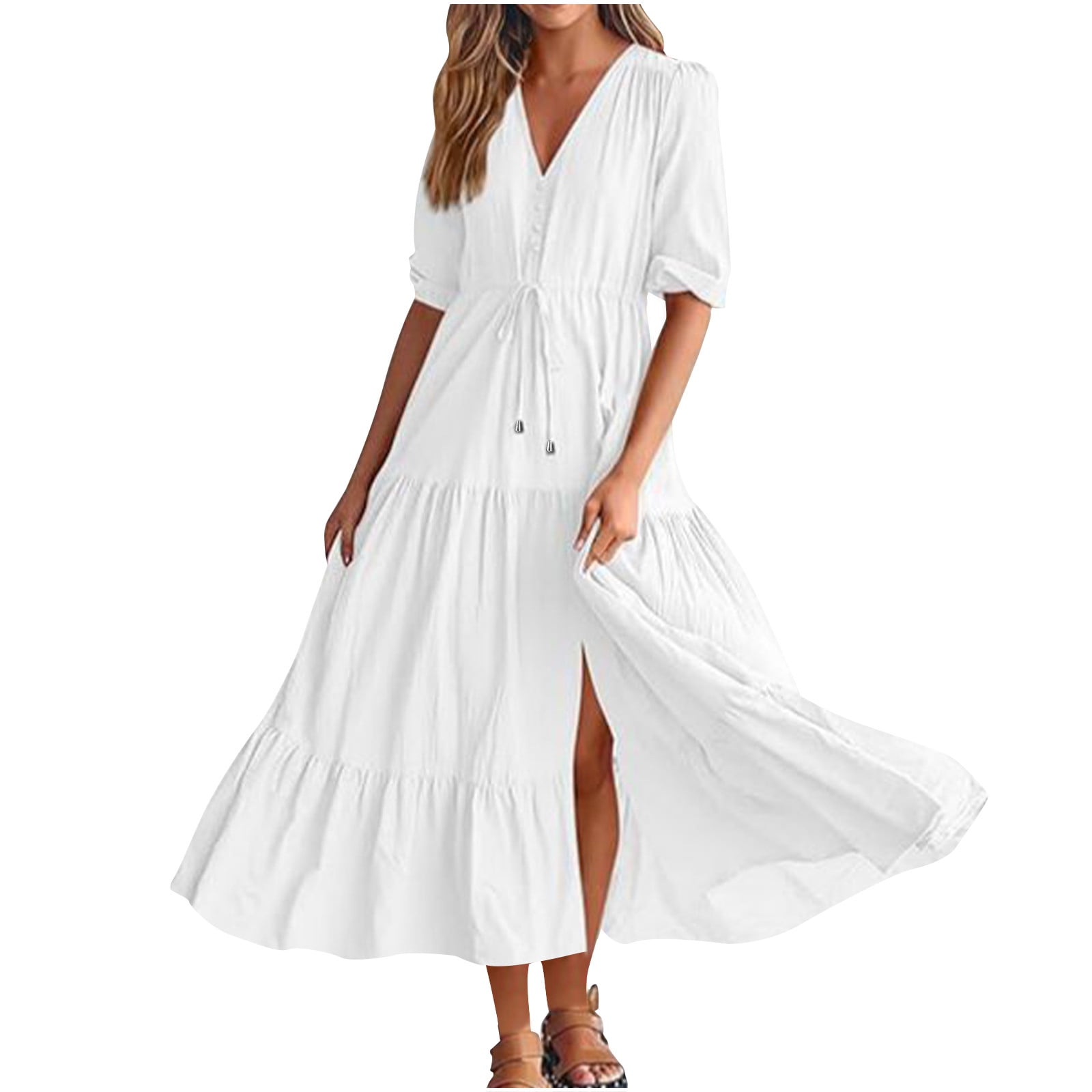 Zenlonr Women Summer Dresses 2025 Casual Short Sleeve V Neck