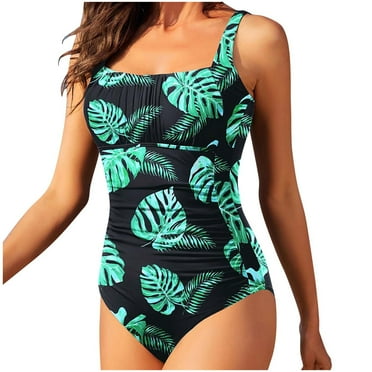 BUIgtTklOP Women's Vintage Padded Push Up One Piece Swimsuits Tummy Control Bathing Suits Plus Size Swimwear