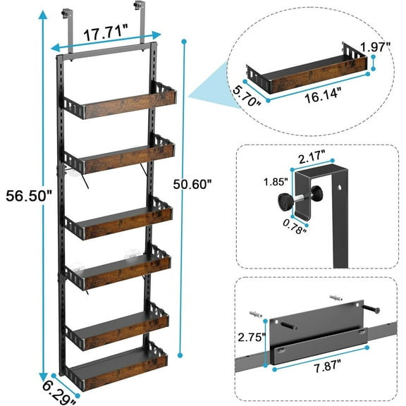BUKFEN Over the Door Pantry Organizer 6-Tier Storage Rack for Kitchen