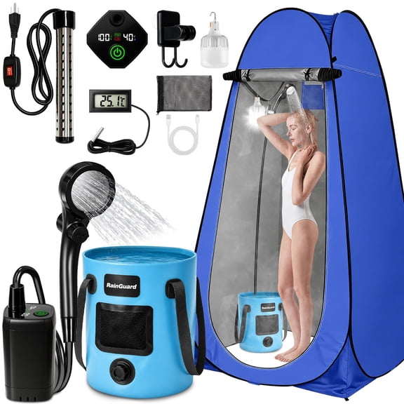 Portable Shower for Camping, 6000mAh Rechargeable Camp Shower Pump with Large Capacity Foldable Bucket, Filtered Shower Head, Outdoor Camping Shower Kit for Travel, Pet Bath, Car Washing