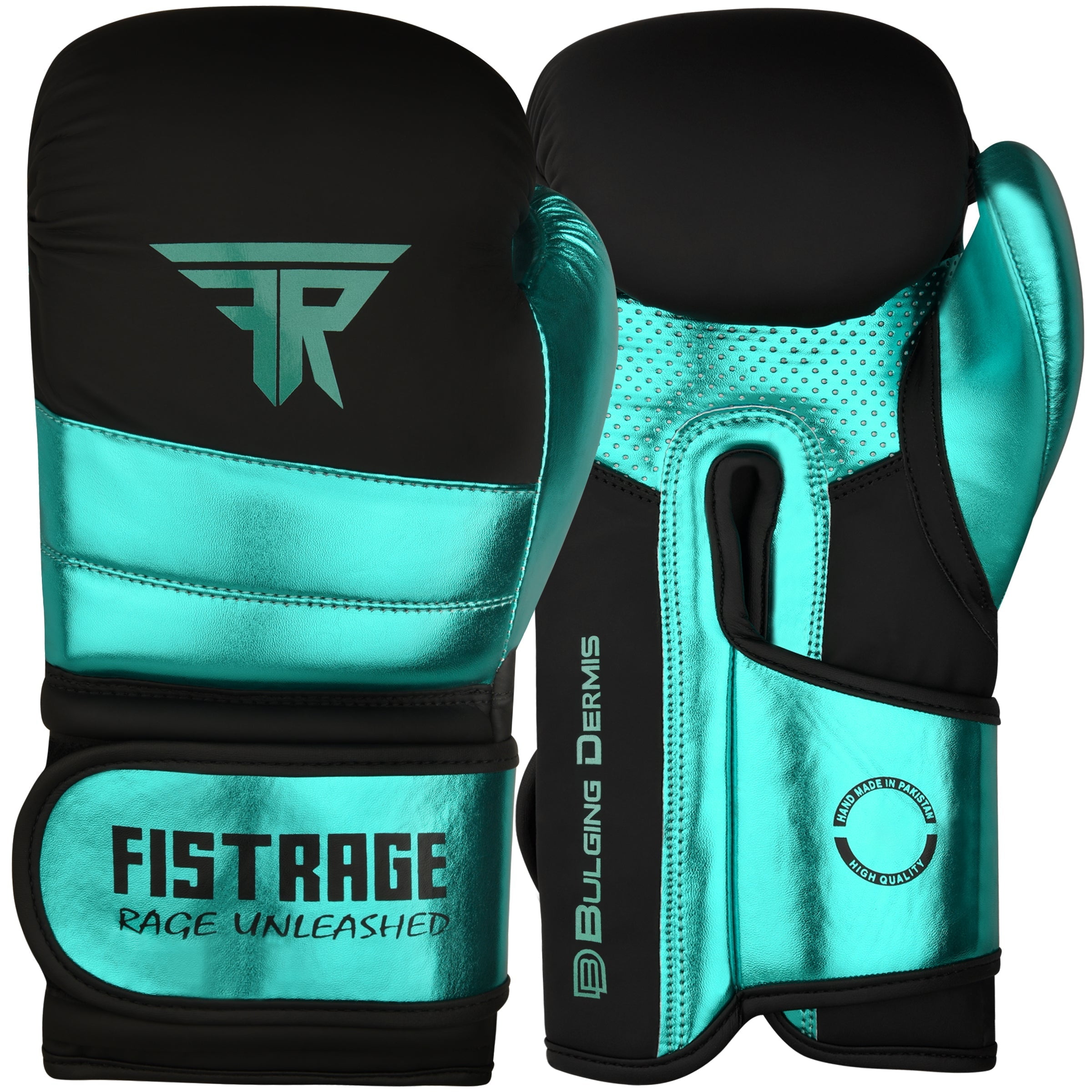 BULGING DERMIS Metallic Leather Boxing Gloves - Green Black