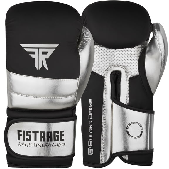 BULGING DERMIS Metallic Leather Boxing Gloves, Silver Black