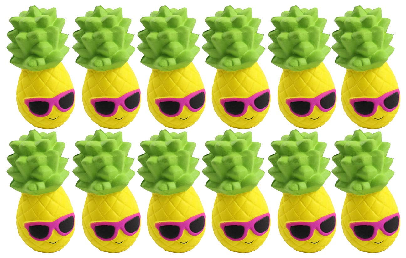 BULK - SET OF 12 Mini Pineapple Squishy Foam Fruit Food Face