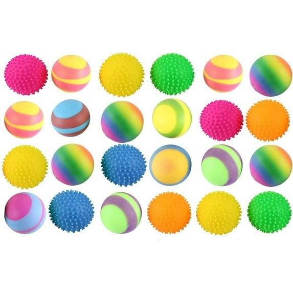 BULK -Set of 24 Balls - 1.75" Doh Filled Stress Balls - Assortment of Rainbow, Striped, Spikey - Glob Balls - Squishy Gooey Shape-able Squish Sensory Squeeze Balls OT (RANDOM COLORS)