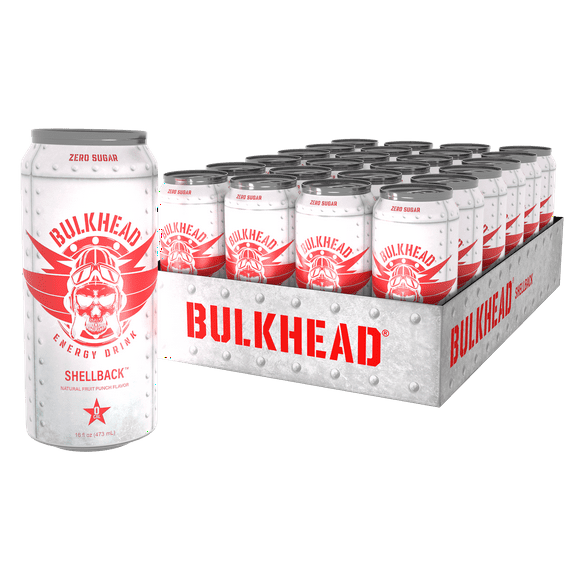 BULKHEAD ENERGY® SHELLBACK™️, 0 Sugar Nootropics Energy Drink, Fruit Punch, 16 oz (24 Pack)
