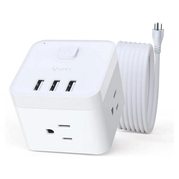 BULL Power Strip - 3 USB Ports, 3 AC Outlets and 5ft Flexible Extension Cord