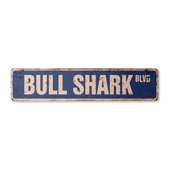 BULL SHARK Vintage Plastic Street Sign fishing fisherman week dangerous atlantic | Indoor/Outdoor | Â 24" Wide