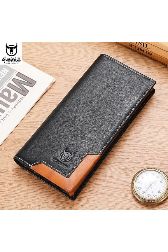 BULLCAPTAIN Genuine Leather Credit Card ID Holder Purse RFID Blocking Men Wallet
